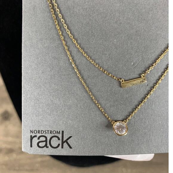 Nordstrom Necklace Dual Layer Set Gold Tone Nickle Free Crystal Dangle Charm - Picture 3 of 7
